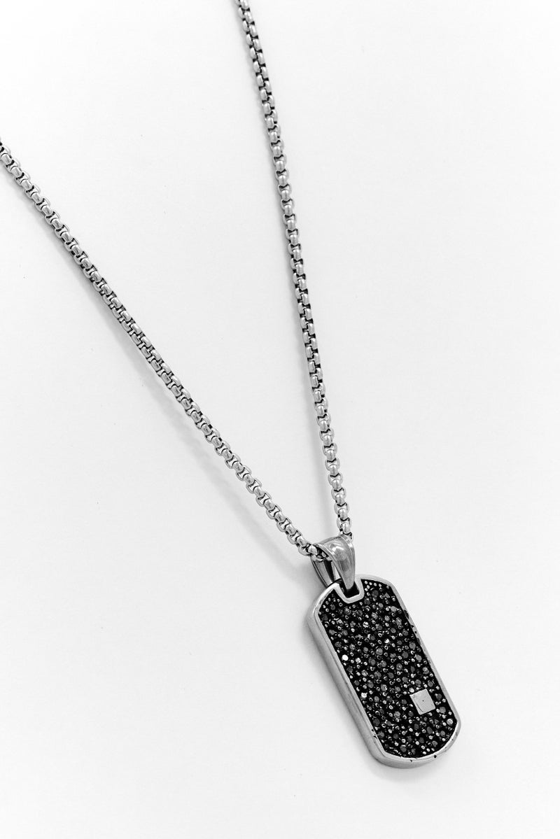 Steeltime Men Stainless Steel And Simulated Black Diamond Necklace, Silver - Image 1
